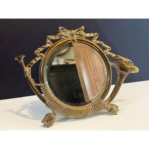 ANTIQUE Bradley Hubbard CAST IRON TRUMPET music horn ART Vanity DESK MIRROR